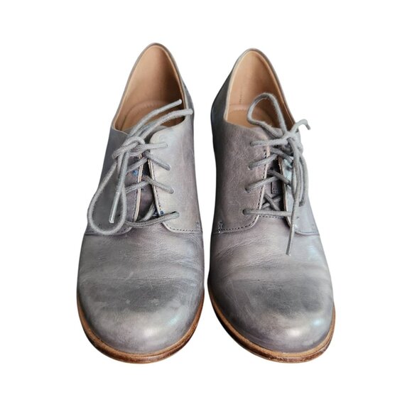 Ecco Oxford Lace Up Heels Blue Gray Boots Womens Size 8-8.5 Vintage Whimsigoth - Picture 2 of 10